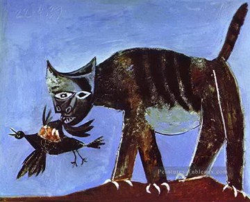  Pablo Peintre - Oiseau blessé et chat 1939 cubiste Pablo Picasso